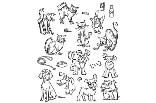 Tim Holtz Stampers Anonymous Cling Rubber Stamps Mini Cats and Dogs - CMS272